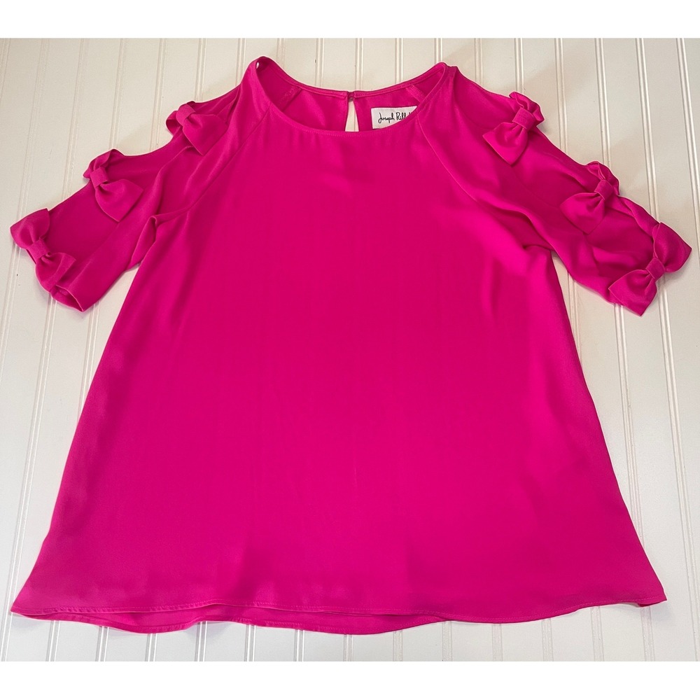 Joseph Ribkoff Hot Pink Cold Shoulder Bow Sleeve Blouse Top Fuchsia Size 4